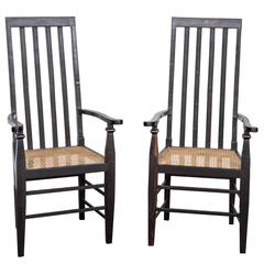 Set of 2 Anglo-Indian Ebony Straight Back Armchair