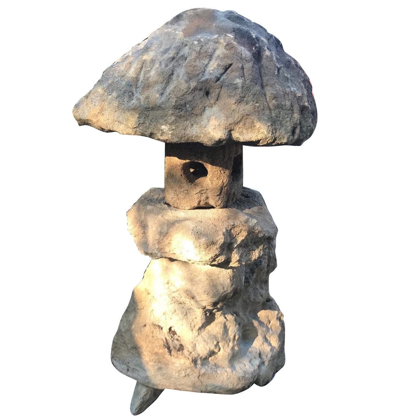 Japan "Spirit Mountain" Stone Lantern Hand-Carved Organic Natural Style