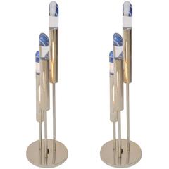 Pair of Italian Modern Polished Chrome and Lucite Table Lamps