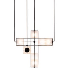 Alice Chandelier Sandblasted Handblown Glass in Solid Brass or Blackened