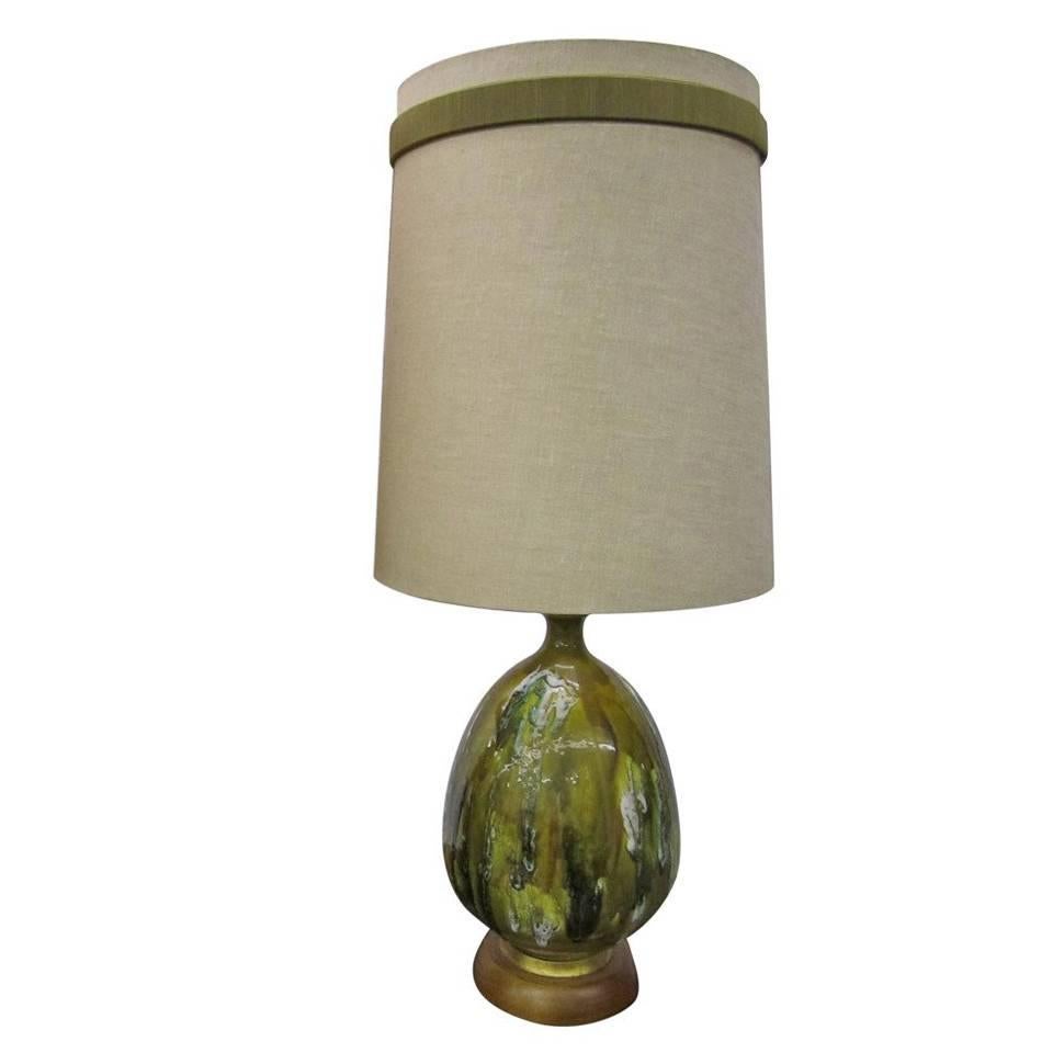 Awesome Huge Green Thick Drip Glaze Lamp, Mid-Century Modern
