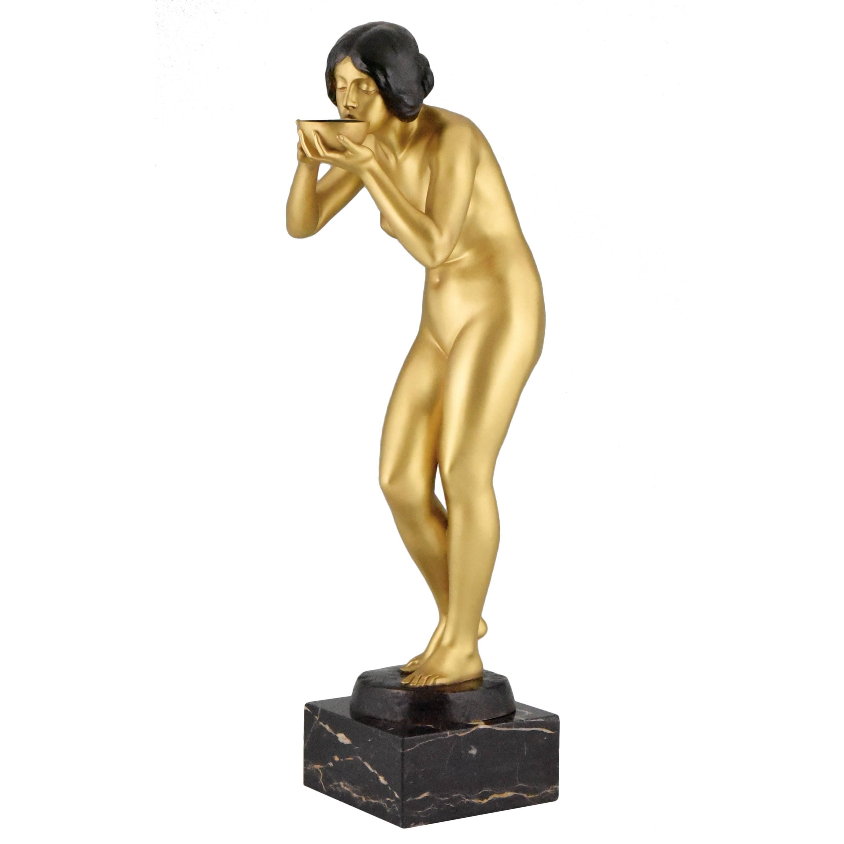 Art Nouveau gilt bronze sculpture of a nude by Victor Seifert, 1900 Germany