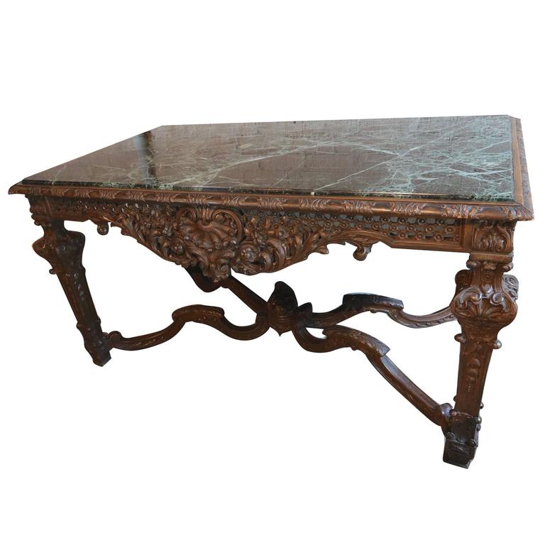 19th Century Louis Xiv Italian Console Table With Green Marble Top 19th Century Louis Xiv Italian Console Table With Green Marble Top For