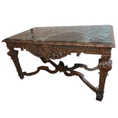 19th Century Louis XIV Italian Console Table with Green Marble Top 1