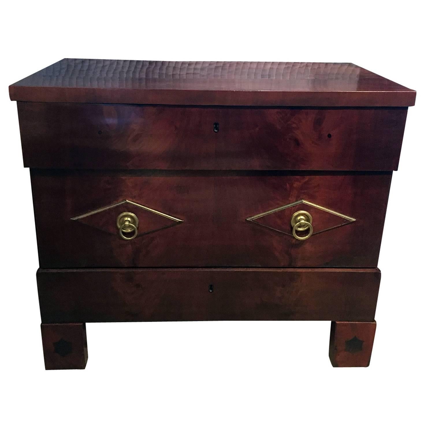 Rare Form 19th Century Baltic Neoclassical Mahogany Commode with Brass Detail For Sale