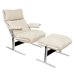 Chair and Ottoman in Stainless Steel and Leather by R. Hersberger for Pace
