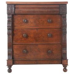 Scottish 19th Century Carved and Burled Mahogany Chest of Drawers