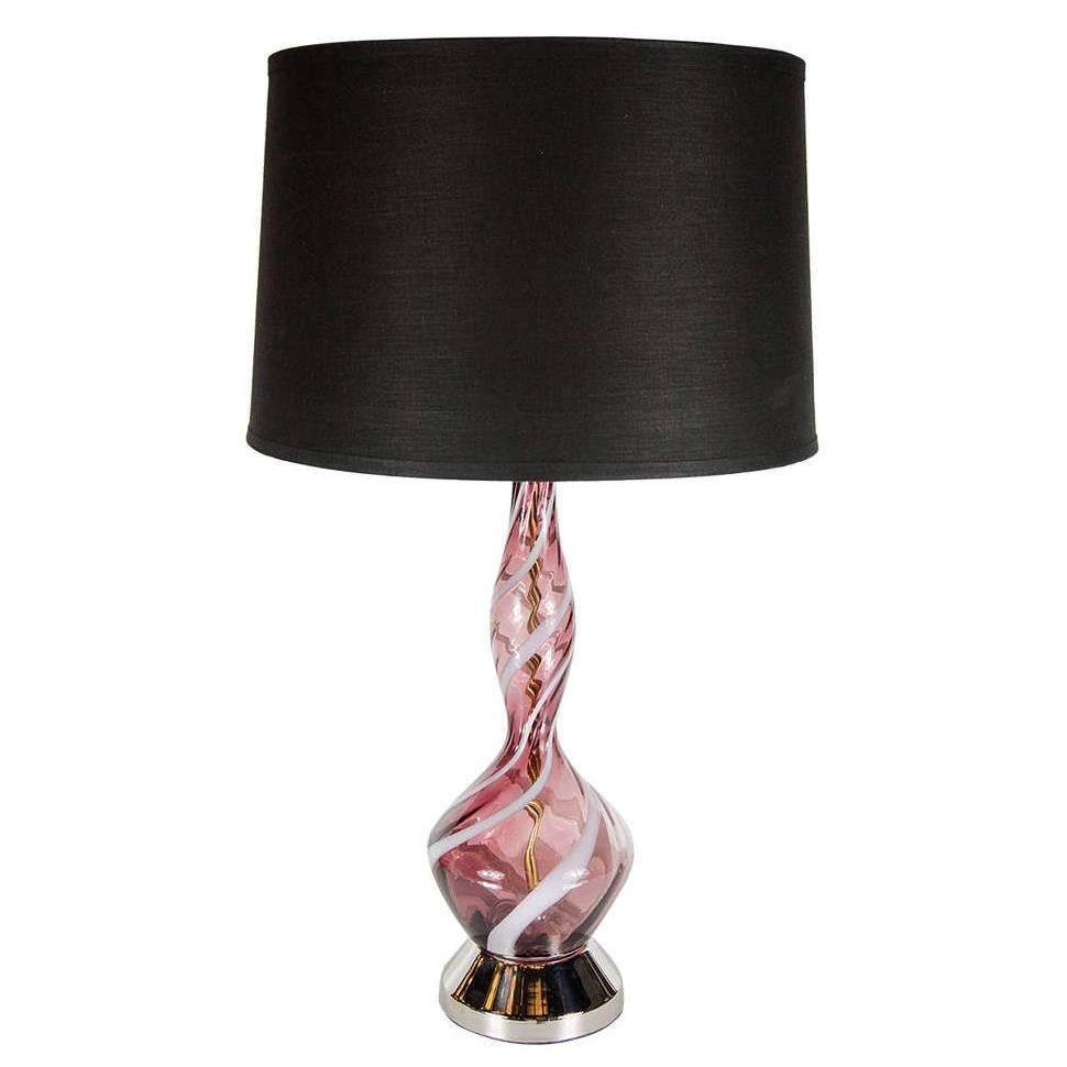 Mid-Century Modern Handblown, Murano Glass, Amethyst Swirl Lamp For Sale