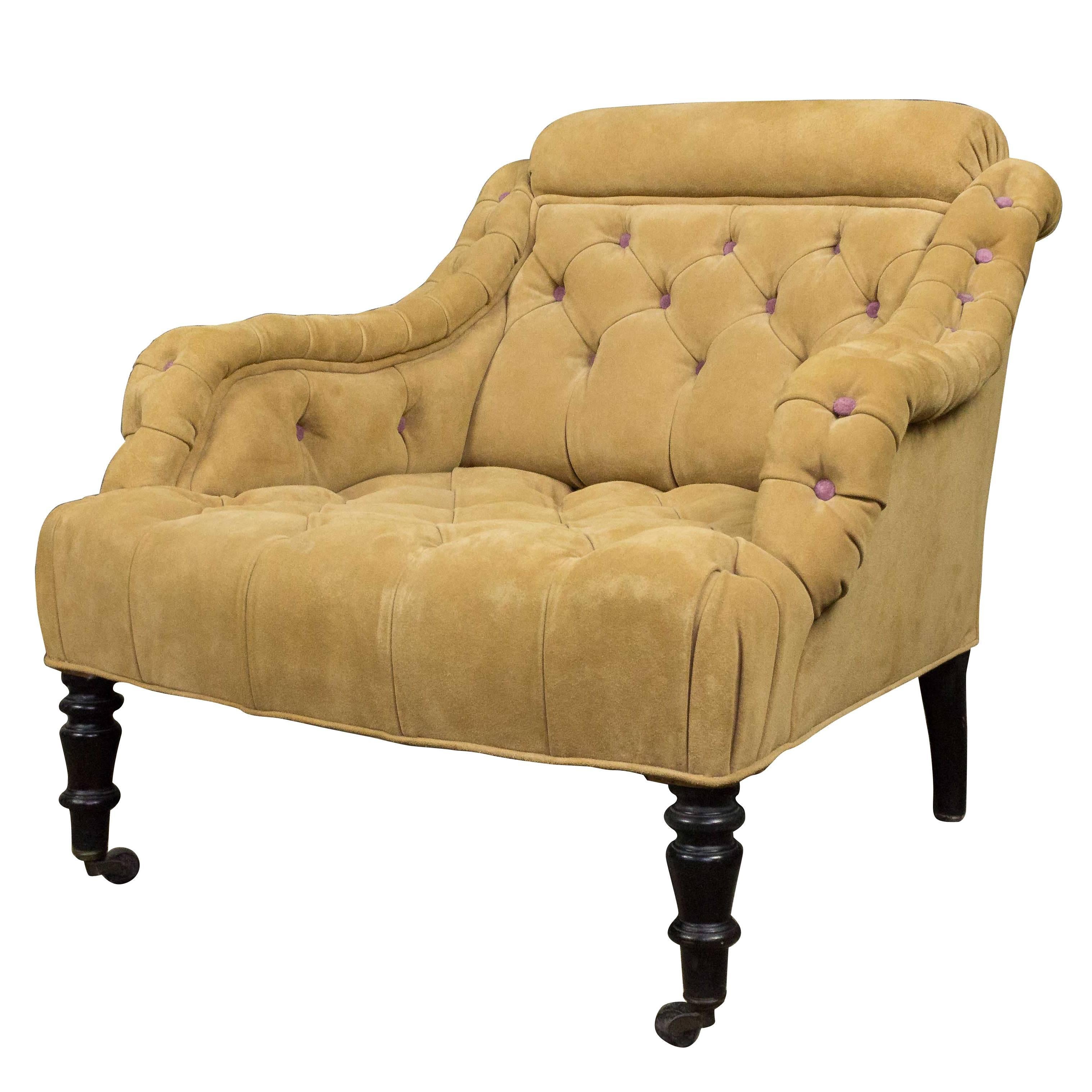 19th Century Tufted Suede Armchair