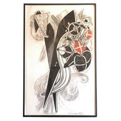 Large Charcoal and Vermilion Pastel Drawing by John Monti 12