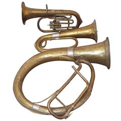 Used 19th Century European Brass and Silver Circular Tuba