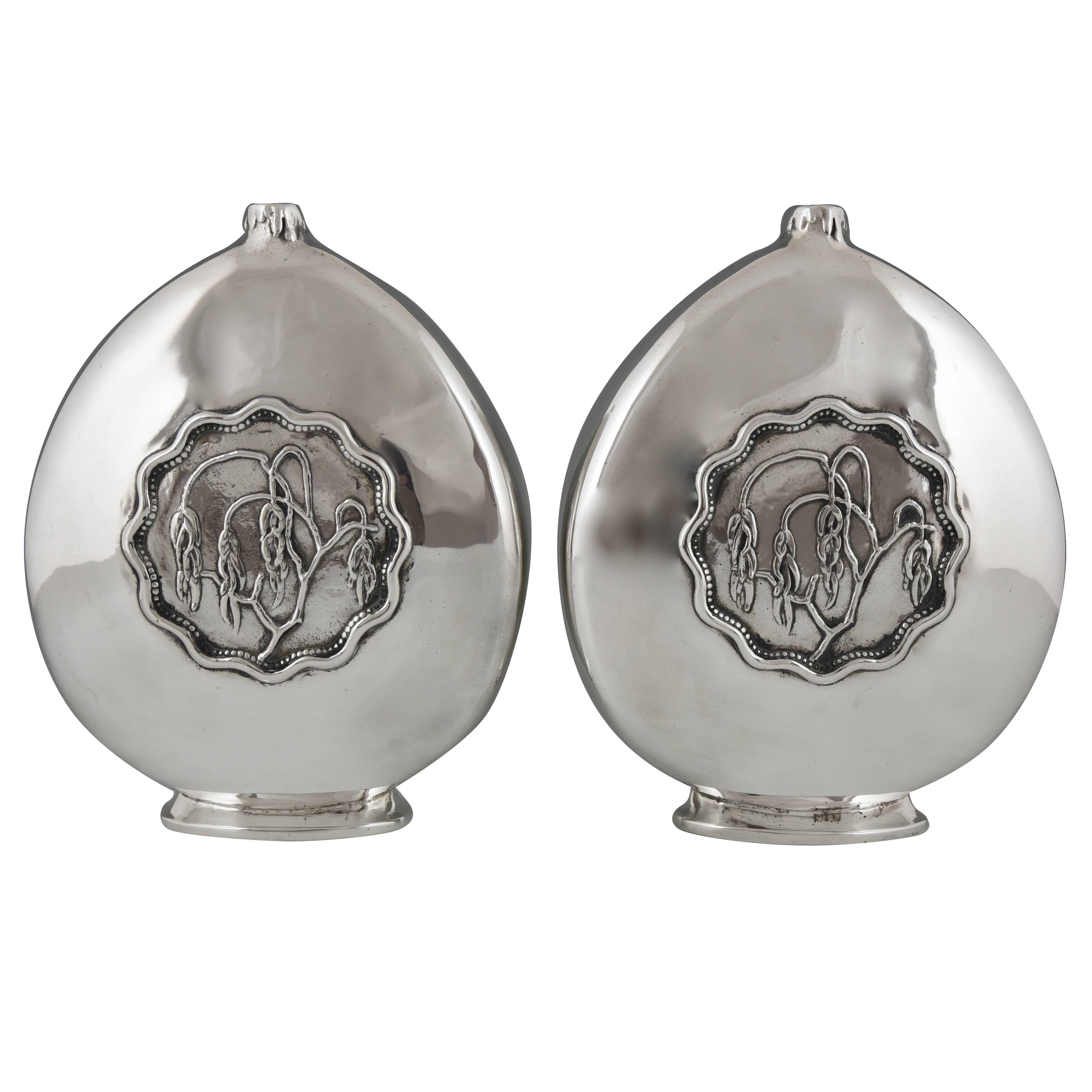 French Pair of Silvered Bronze Art Deco Vases by G. Poitvin 1930