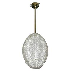 Elliptical Molded Glass and Brass Chandelier