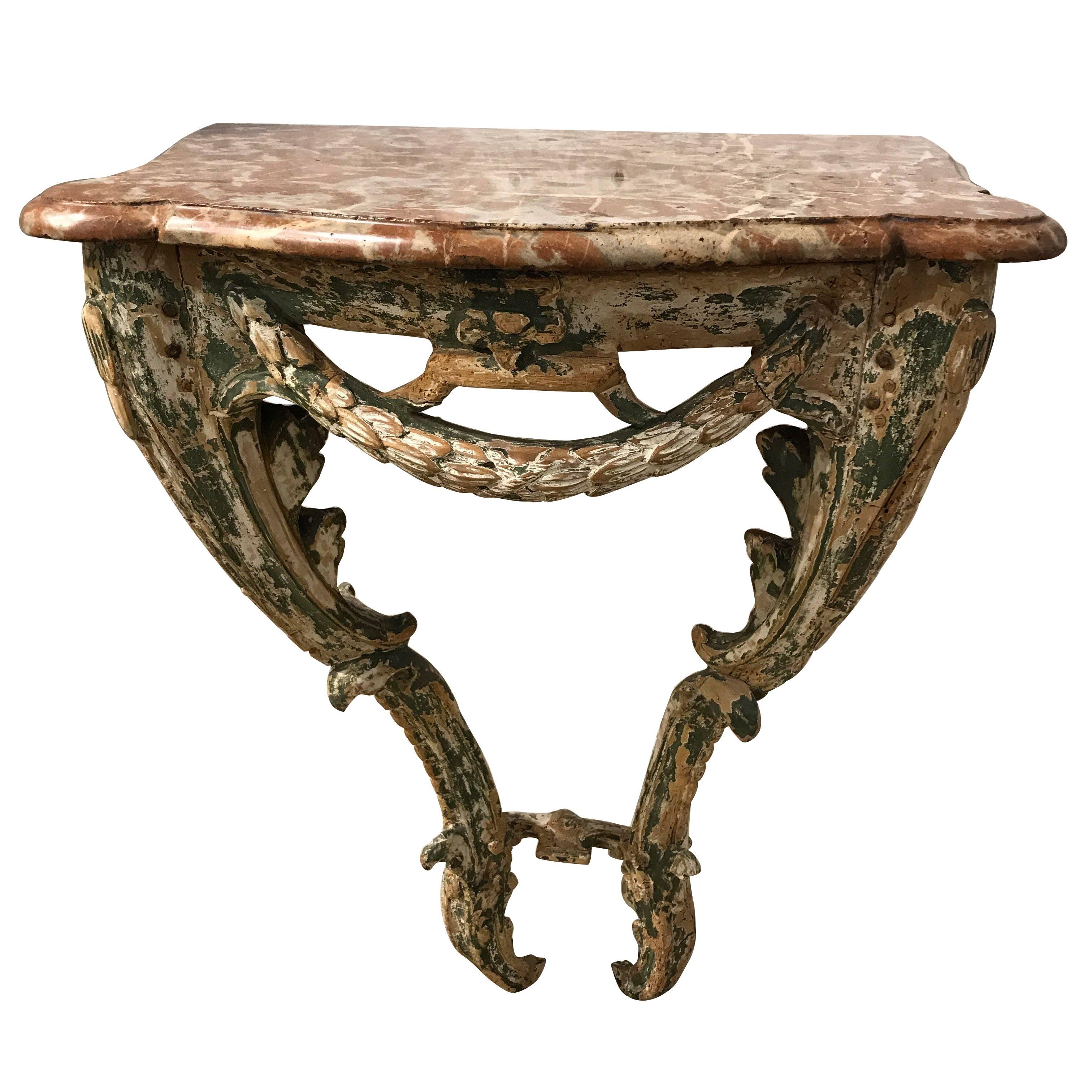 18th Century, French Carved Wood and Marble Console For Sale