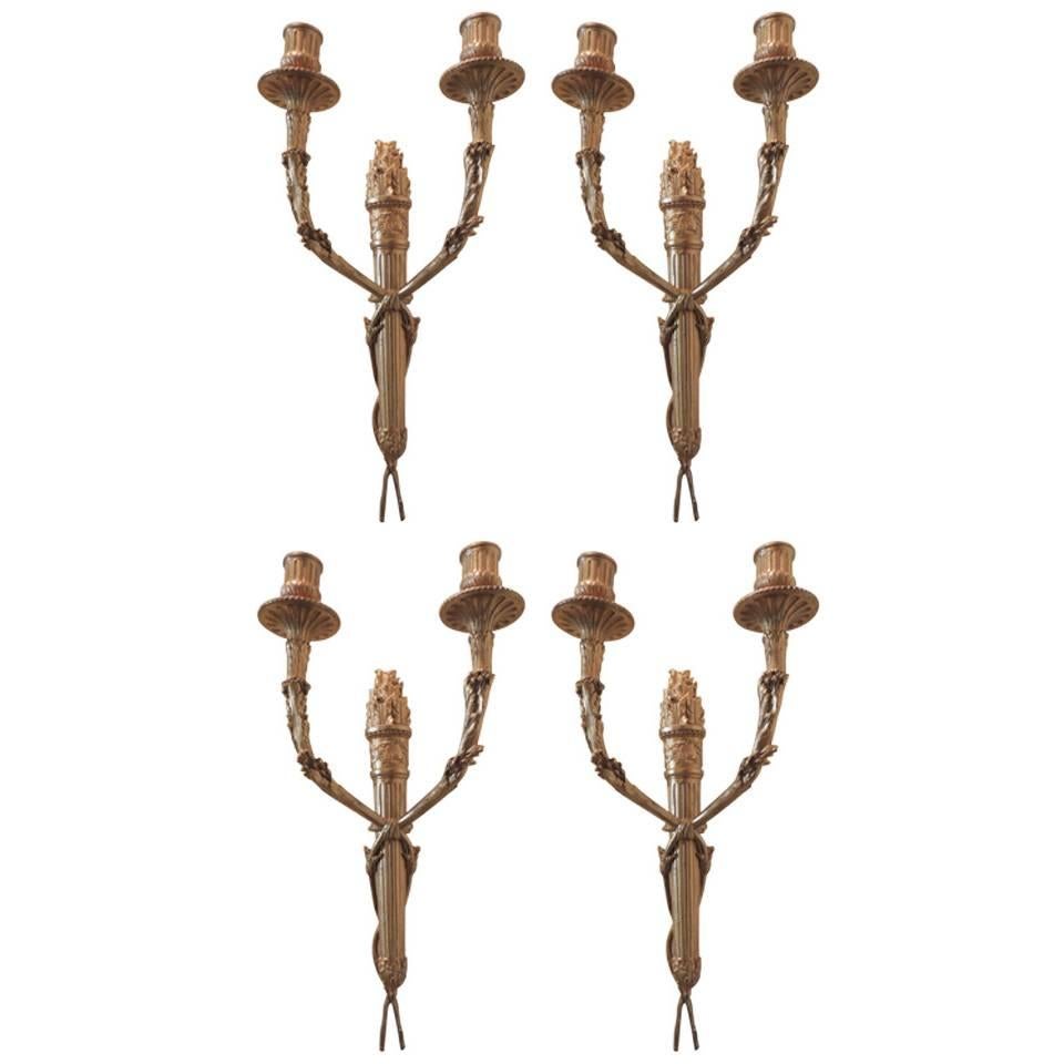 Set of Four French Doré Bronze Sconces