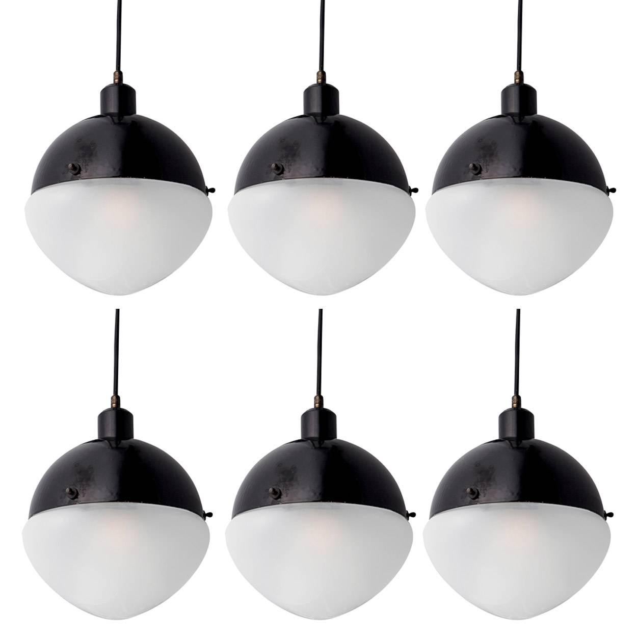 Black Metal & Frosted Glass Pendant, Made in Italy