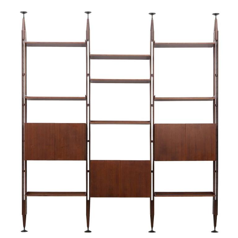 1950s Brown Wooden Library by Franco Albini, Manufactured by Poggi