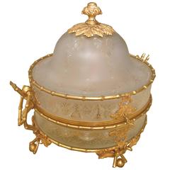 French 19th Century Tantalus, Acid Etched Crystal and Gilt Bronze Mounts