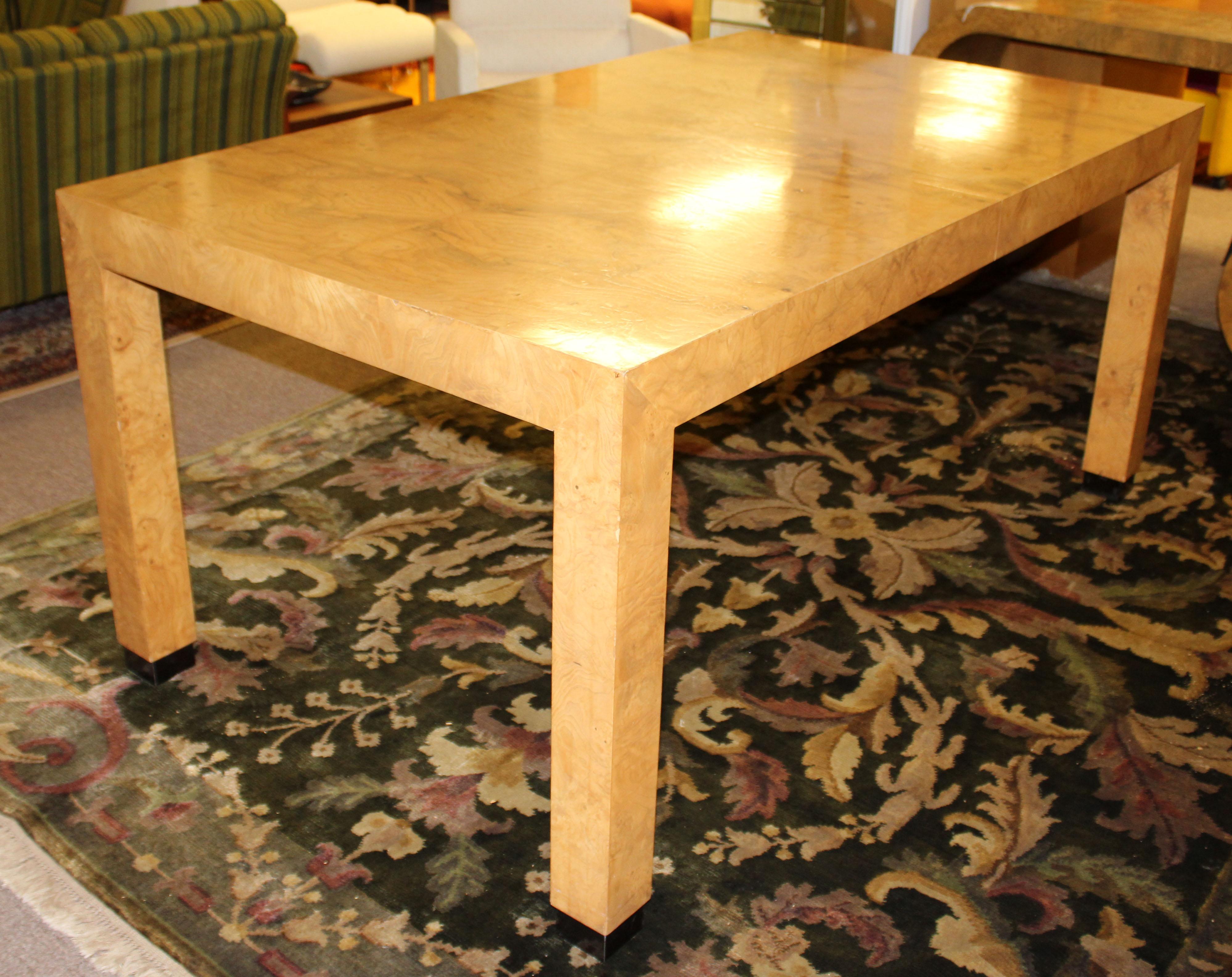 Mid-Century Modern Burl Wood Parsons Dining Table Milo Baughman, 1970s In Good Condition In Keego Harbor, MI