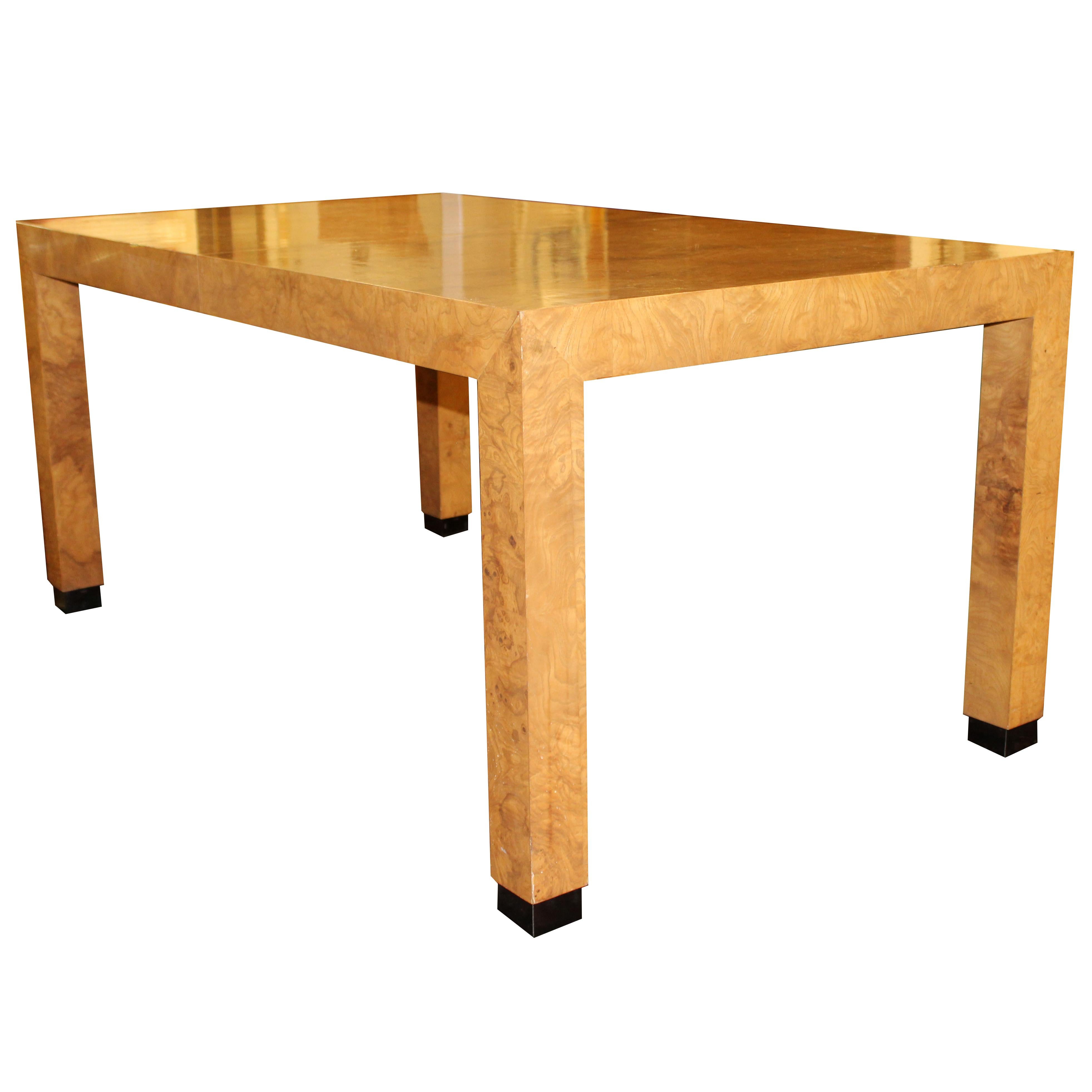 Mid-Century Modern Burl Wood Parsons Dining Table Milo Baughman, 1970s