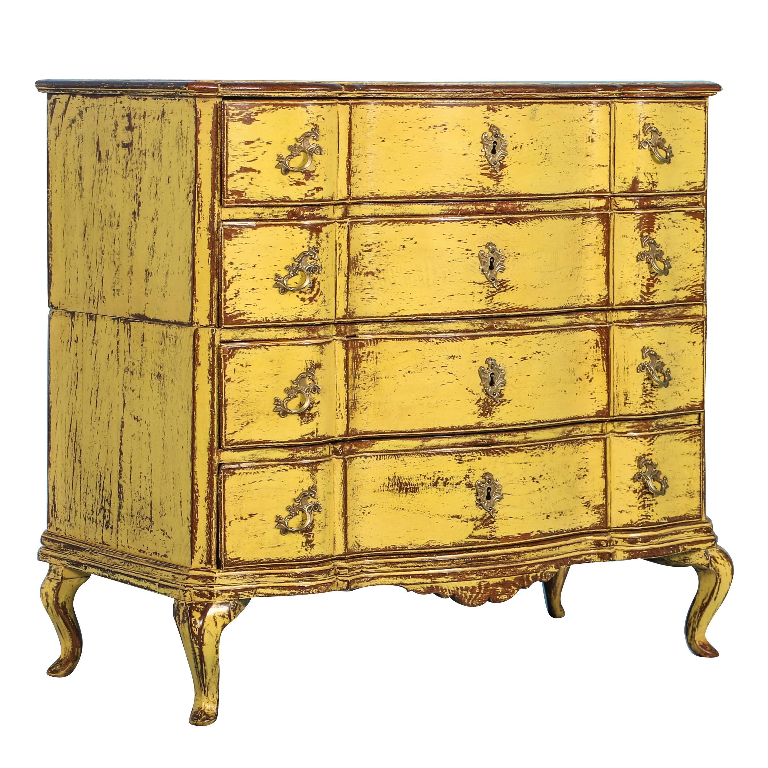 Antique Yellow Rococo Chest of Drawers