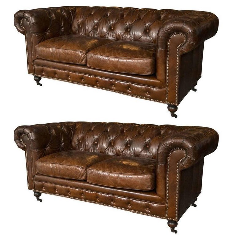 Pair of English Style Chesterfield Sofa Settees For Sale at 1stdibs