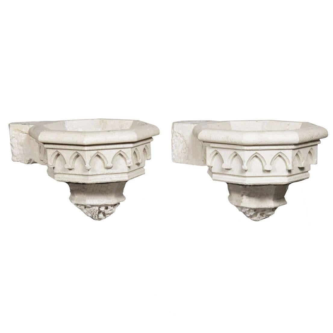 Pair of Antique Carved Stone Sinks (Stoups or Benitiers) from France, Circa 1830 For Sale