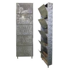Pair of French Industrial Polished Steel Bronze Mounted Cabinets 2