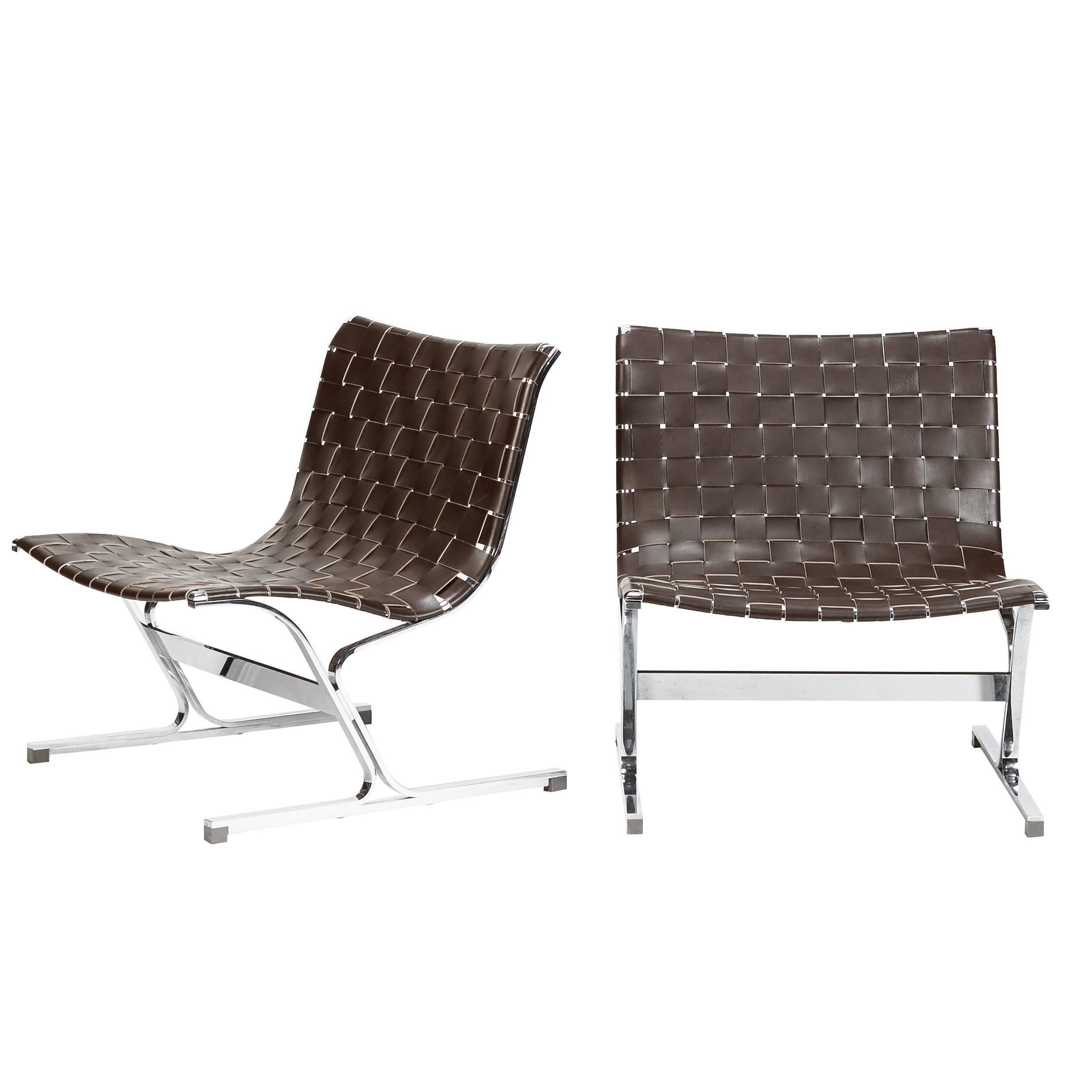 Pair of Italian Leather Lounge Chair LUAR by Ross Littell