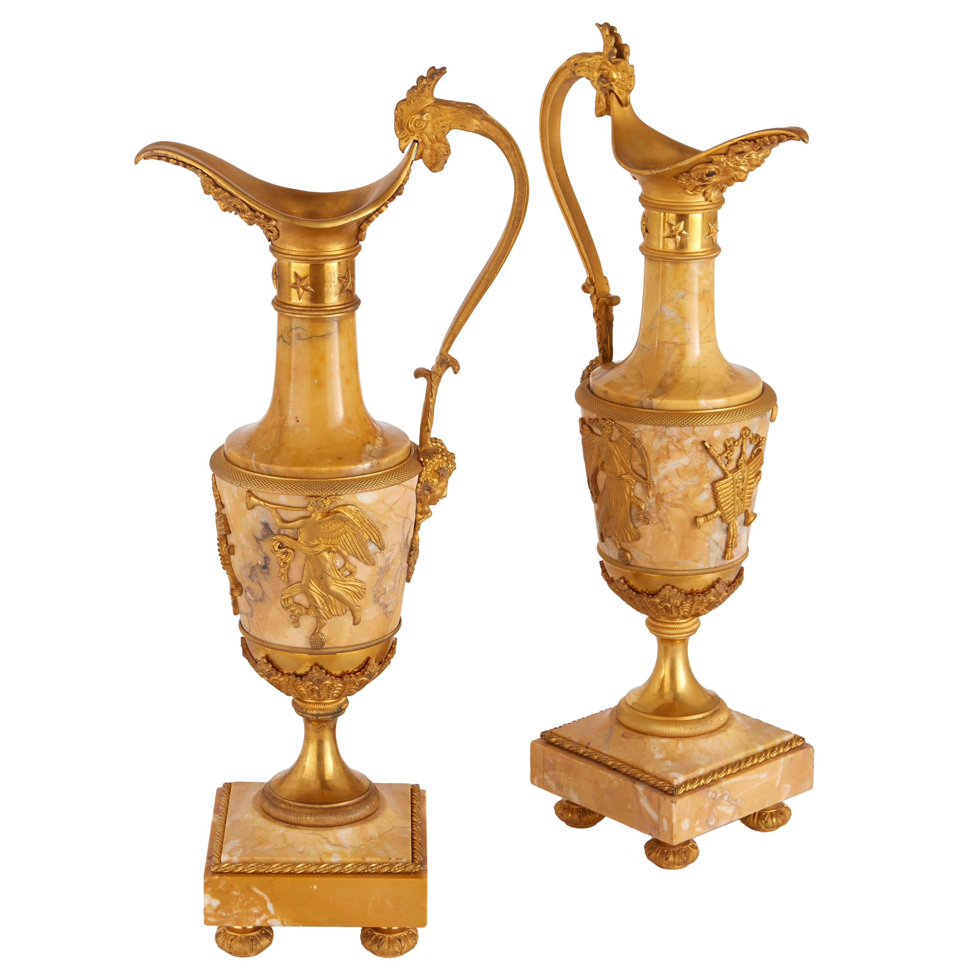 Pair of Empire Style Ormolu-Mounted Marble Vases
