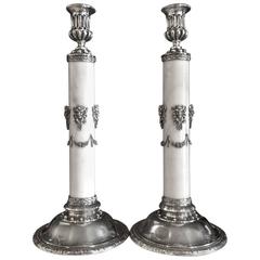 Antique Very Rare Pair of American Sterling and Marble Candlesticks by Towle, circa 1900