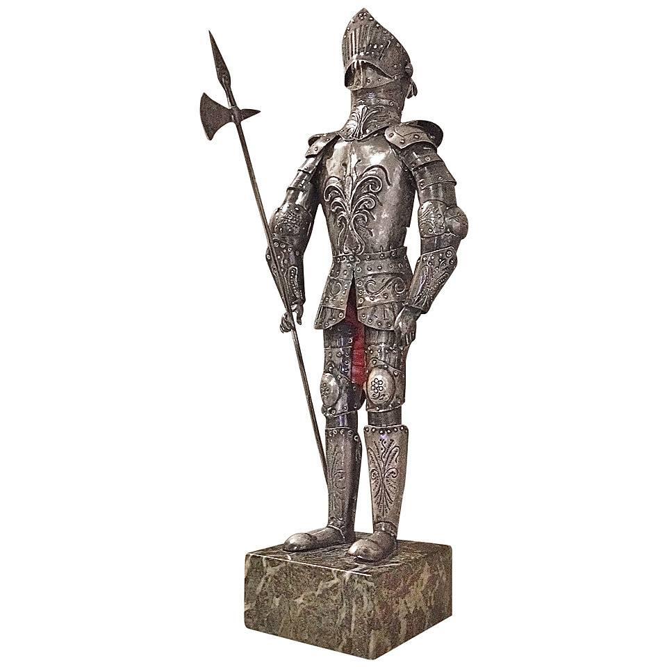 Miniature German 800, Fine Silver "Knight in Shinning Armor, " 19th Century For Sale