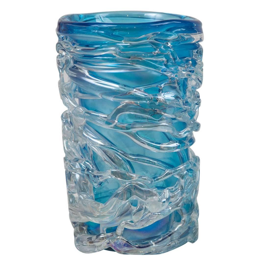 Massive Murano Blown Sky-Blue Vase 