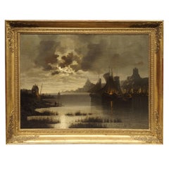 19th Century Harbor Scene Painting from France-Oil on Canvas