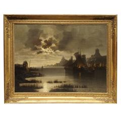 19th Century Harbor Scene Painting from France-Oil on Canvas 5