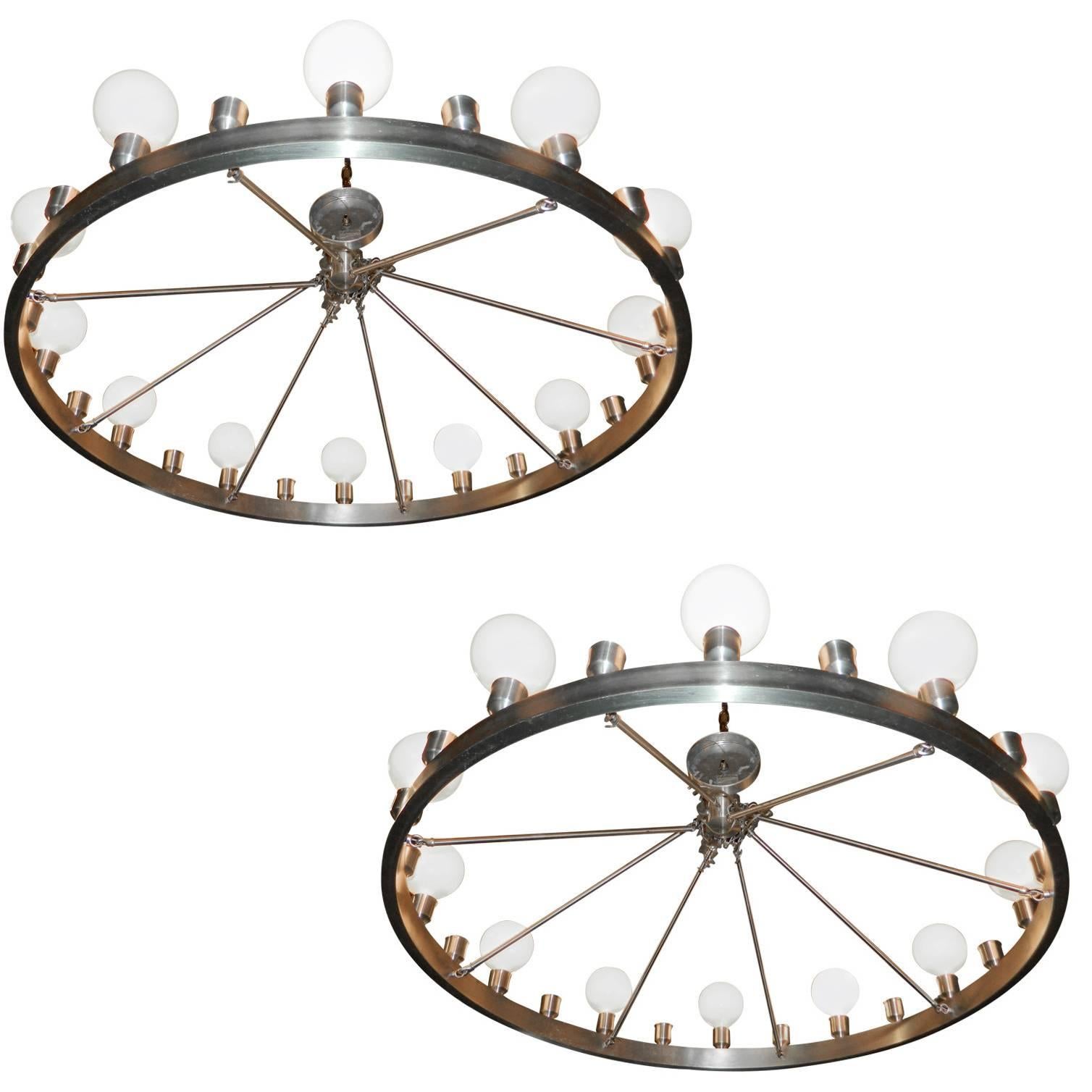 Pair of huge Industrial Twenty-Four-Light Chandelier