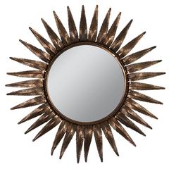French Sunburst Mirror in Copper Plated Metal 2