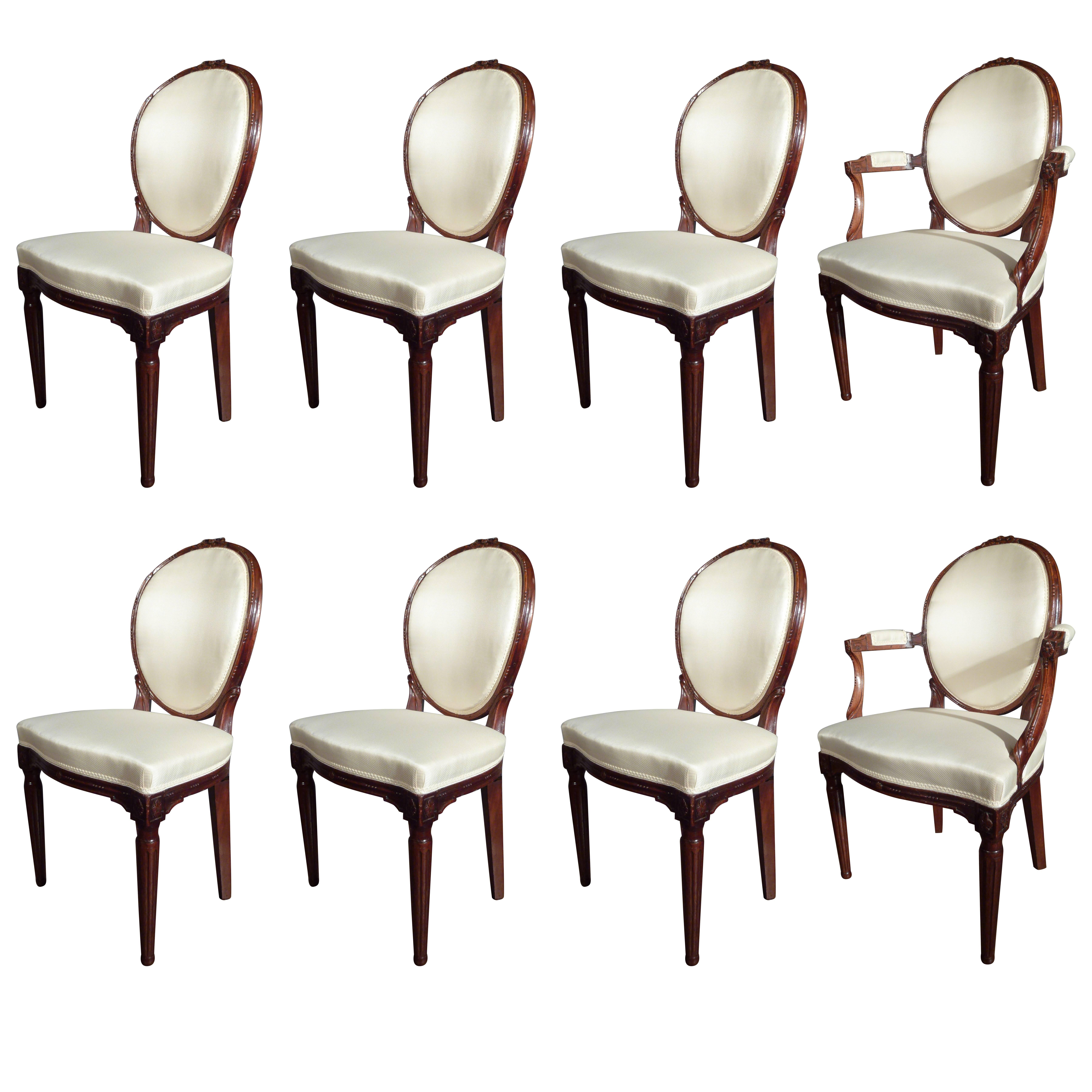 Set of Six Dutch Louis XVI Chairs and Two Armchairs For Sale