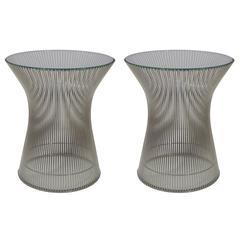 Warren Platner Knoll Pair of Side Tables in Nickel and Glass USA 1970's