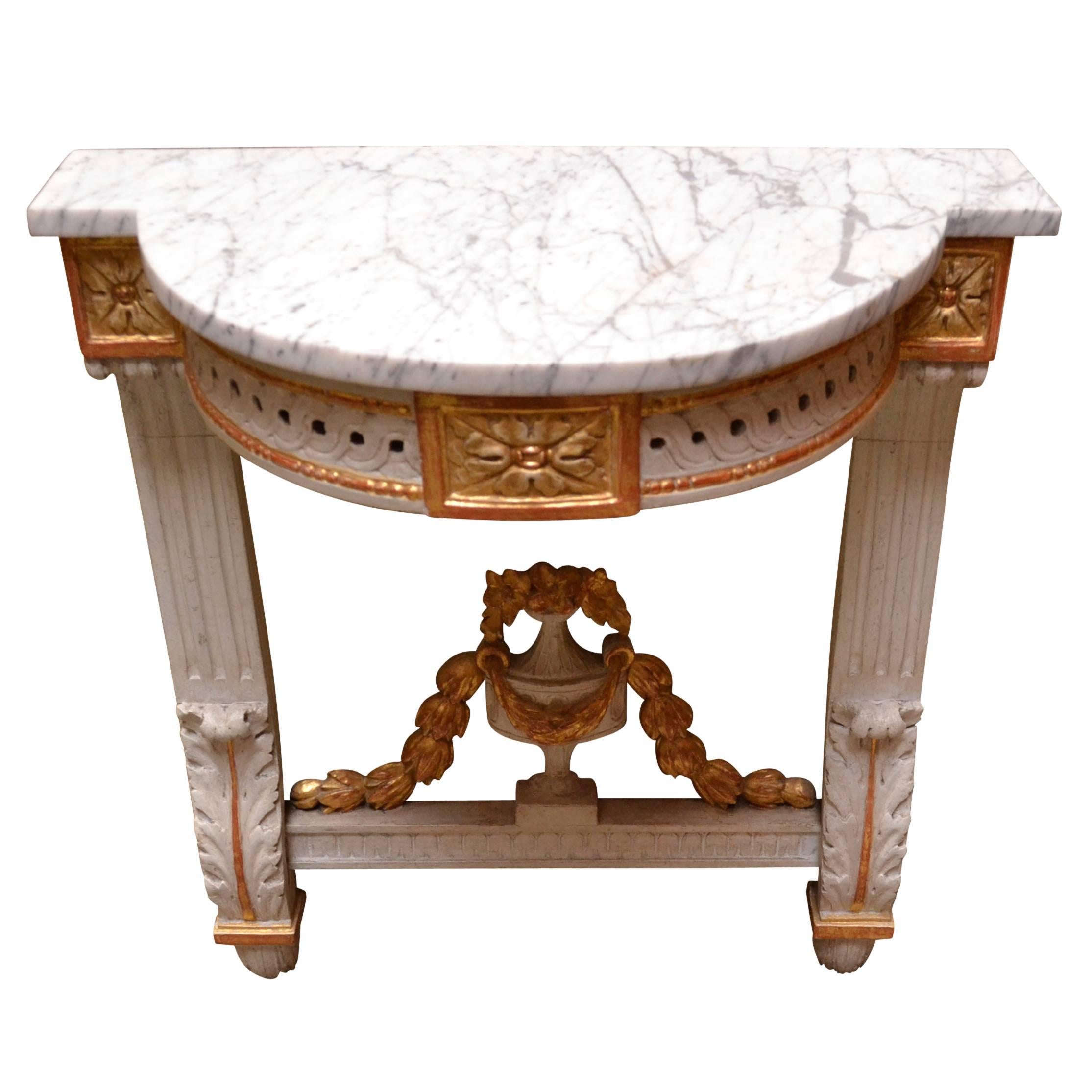 19th Century Danish Louis Seize Demilune Marble Top Wall Console