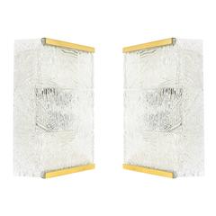 Large J.T. Kalmar Textured Glass and Brass Sconces, 1950s 6