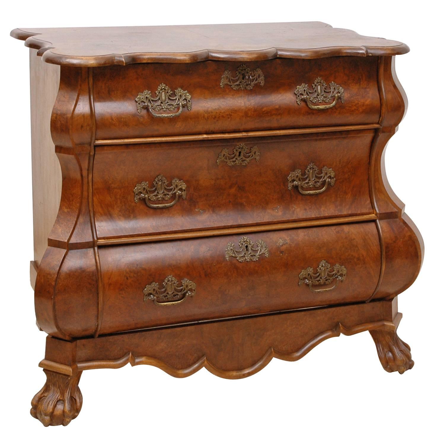 Dutch Antique 19th Century Baroque Revival Bombe Chest of Drawers in Walnut