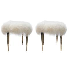 Pair of Mongolian Lamb Stiletto Ottomans 11