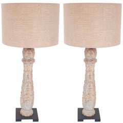 Pair of Neoclassical Finial Shaped Painted Carved Wood Lamps