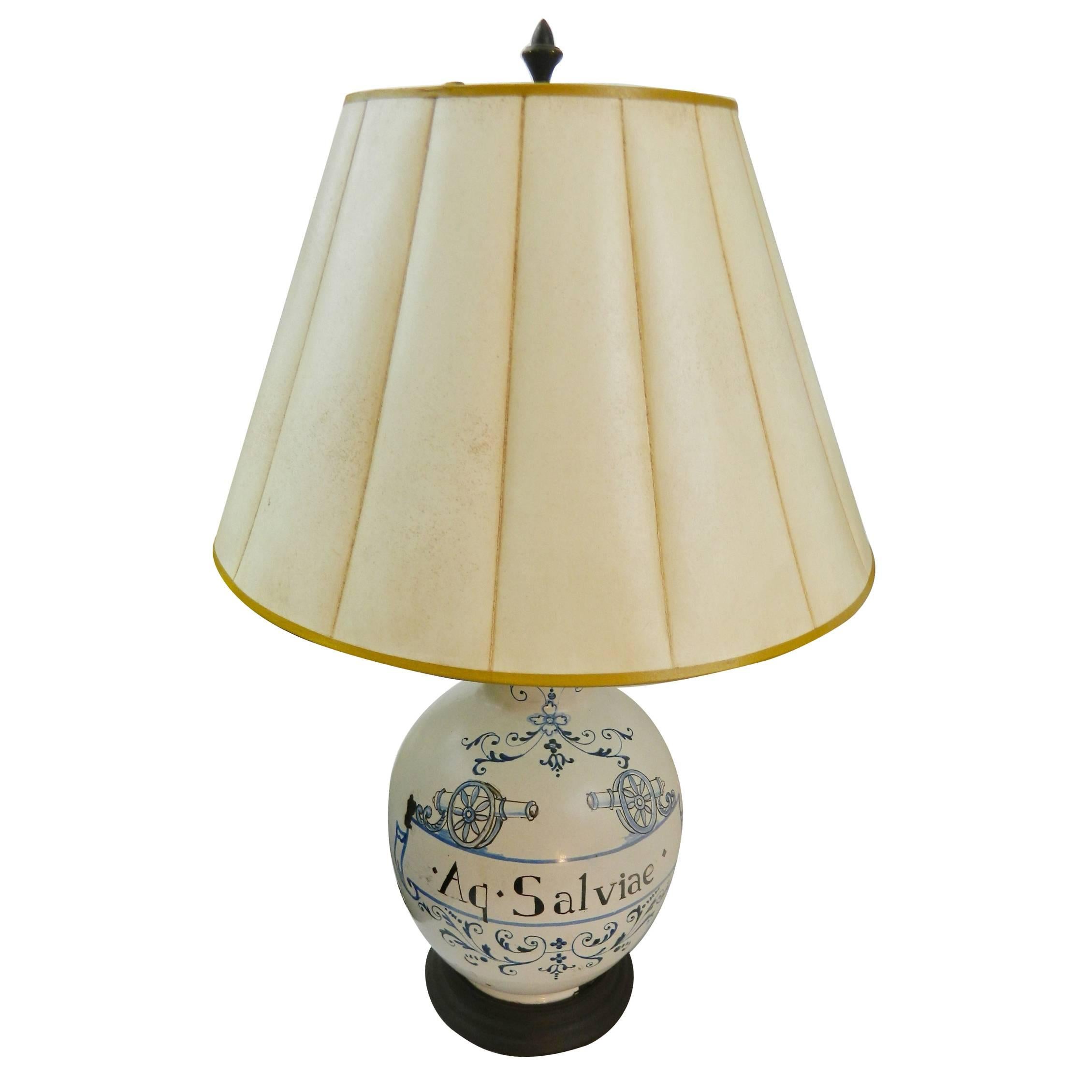 20th Century French Hand Painted Table Lamp on a Wood Base