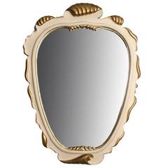 Dorothy Draper Style Cream and Gold Gilt Carved Wood Shell Mirror