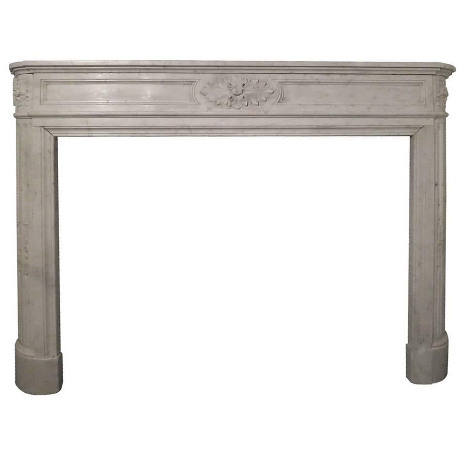 19th Century Louis XVI Style Carrara Marble Fireplace Mantel