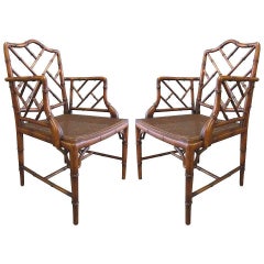 Pair of Chinese Faux Bamboo Chippendale Style Armchairs 12