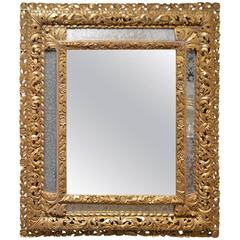 17th Century Louis XIII French Antique Gilded Mirror with Original Lateral Glass 1