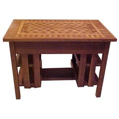 Superb Stickley Style Mission Desk Writing Library Table Marquetry Top